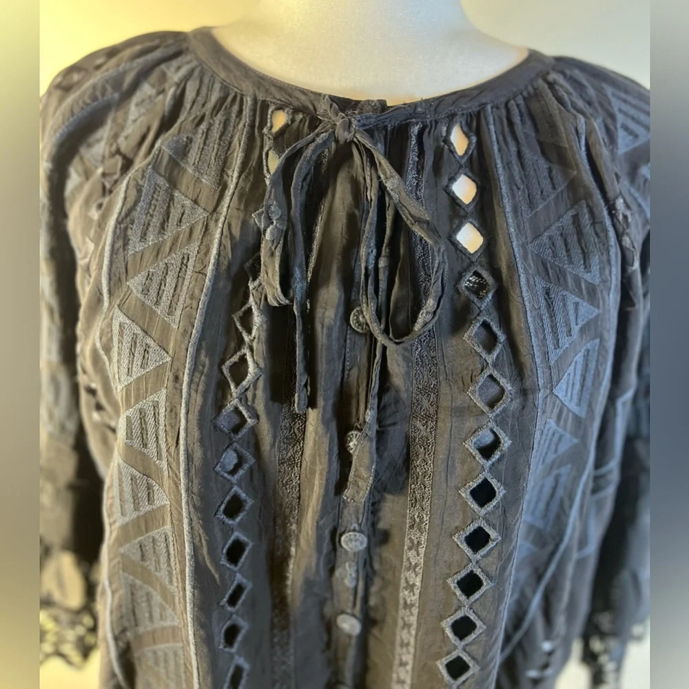 Johnny Was Black Ari Eyelet Blouse, XS with Black Lace Slip Cami, Size M, NWT - Picture 9 of 16